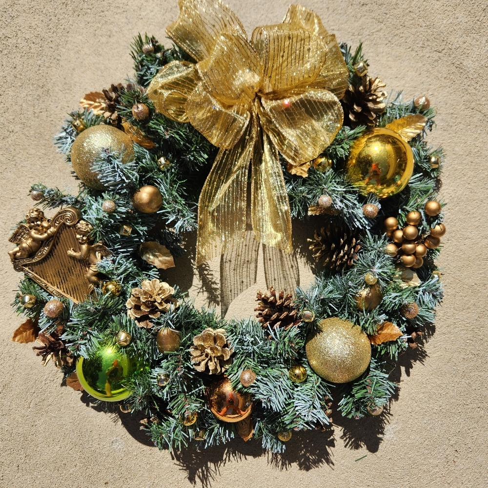 Handmade Golden Angel Christmas Wreath